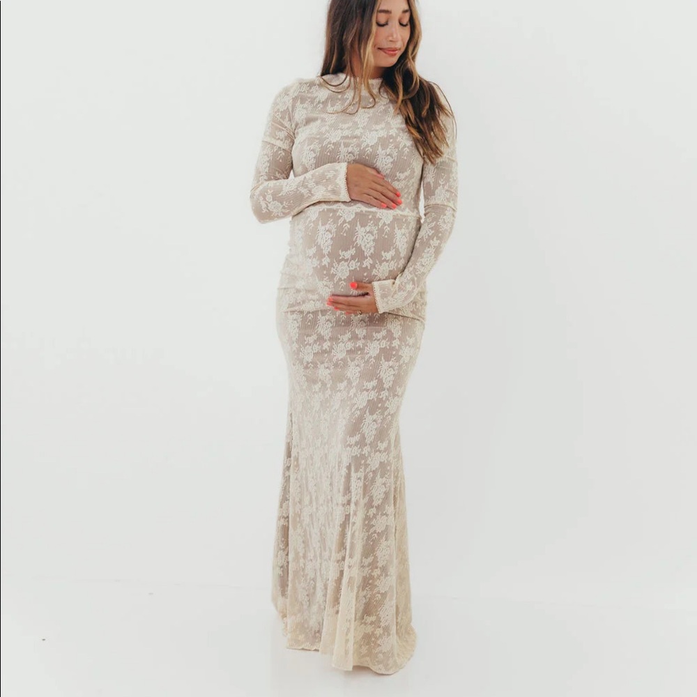 Seraphine Lace Maxi Dress in Cream Bump Friendly